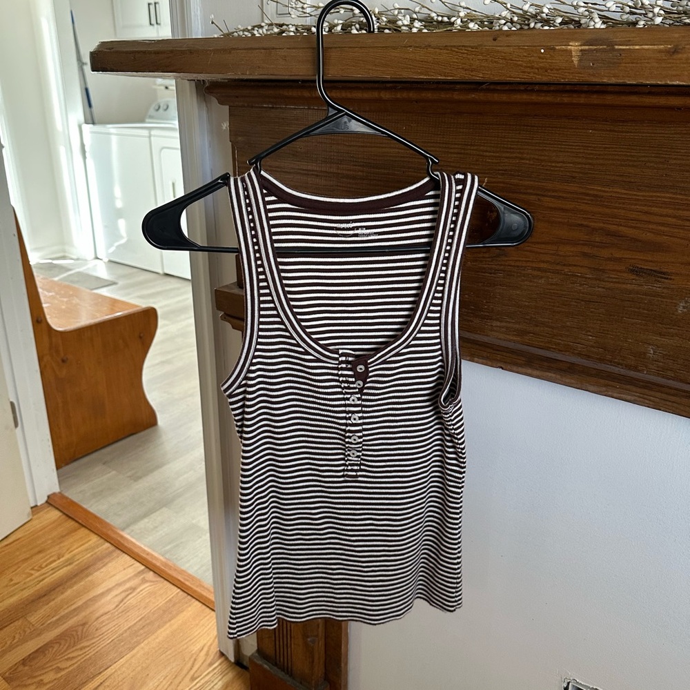 Brown Knitted Tank with White Stripes